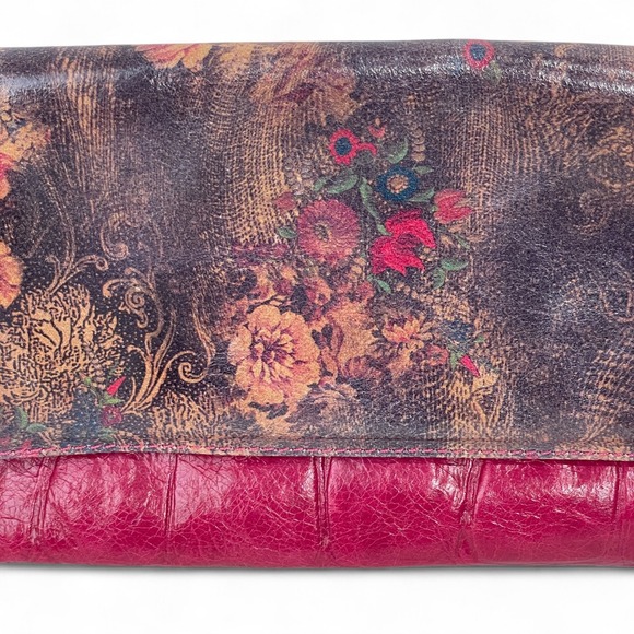 Italian Leather Floral Clutch Dark Pink‎ Evening Bag - Picture 5 of 16